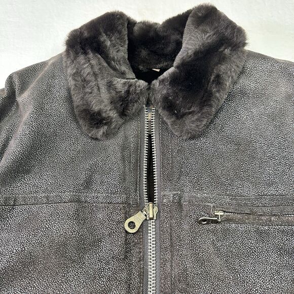 Vintage Guess Faux Shearling Aviator Jacket – Brown Textured Suede Finish - Picture 3 of 8